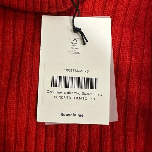 NWT Reformation Ozzy Regenerative Wool Sweater Dress size XS SUNDRIED TOMATO new - Picture 9 of 11